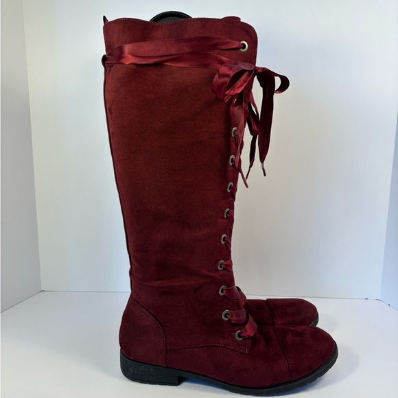 Steampunk Whimsigoth Fairy Pirate Tall Lace-Up Boots with Silky Ribbon Sz 9 - Picture 2 of 13